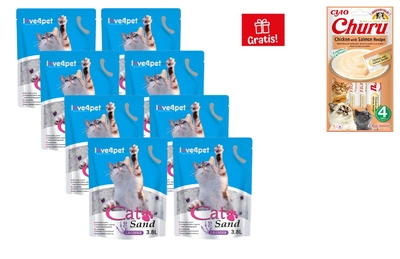 Żwirek Silikonowy dla Kota Cat Sand Lavender 8x3,8l + INABA Churu przysmak dla kota o smaku kurczaka i łososia 4x14g GRATIS