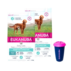 Eukanuba Dog Dry Daily Care Adult Sensitive Digestion All Breeds Chicken Bag 2x2,3 kg + Pojemnik na karmę 4,5kg GRATIS