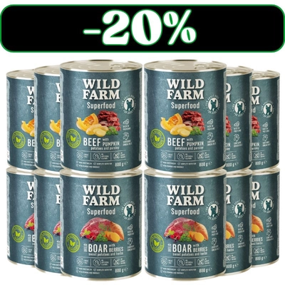 WILD FARM Superfood Beef / Wild Boar 12x800g bezzbożowa karma dla psa