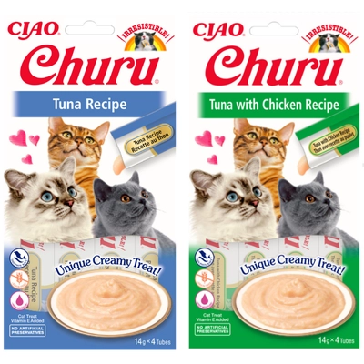 INABA  Churu przysmak dla kota o smaku tuńczyka/ tuńczyka i kurczaka  2x(4x14g)