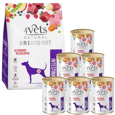 4Vets Natural Zestaw Gastro Intestinal;  karma suszona 1kg + karma mokra 6x400g