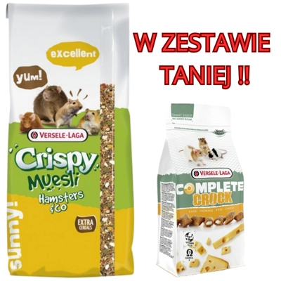 VERSELE-LAGA Crispy Muesli - Hamster&Co 20kg - data ważności 16.07.2025r. + VERSELE LAGA Crock Complete Cheese - przysmak z serem dla gryzoni 50g