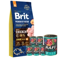 BRIT Premium By Nature Junior M 15kg + Rafi junior z jagnięciną, żurawiną i borówką 6x400g