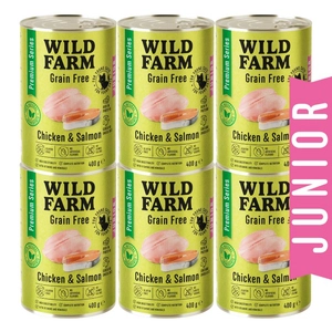 WILD FARM Premium Grain Free Chicken and Salmon Junior 6x400g  - bezzbożowa karma dla kociąt