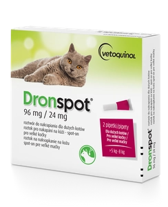 VETOQUINOL Dronspot Roztwór Do Nakrapiania Dla Dużych Kotów od 5kg do 8kg 30mg/7,5mg (2x1,12ml)