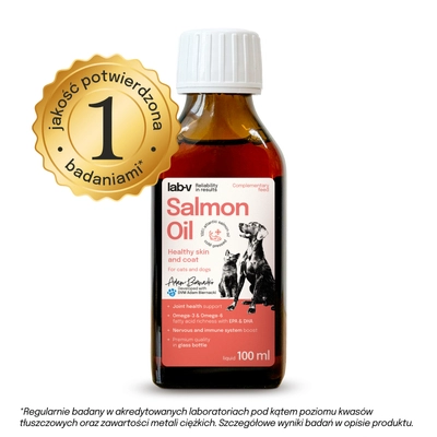 Lab-v Olej z Łososia 100% Dla Psa i Kota w Każdym Wieku 100ml Tłoczony Na Zimno