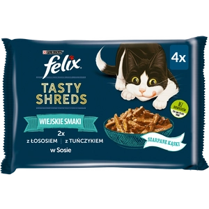 FELIX Tasty Shreds  mokra karma dla kota z łososiem i tuńczykiem w sosie 4x80g