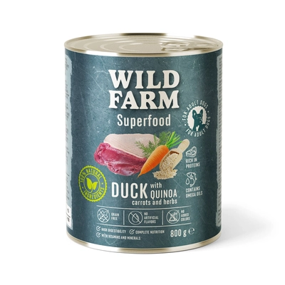 WILD FARM Superfood Duck (Kaczka z komosą ryżową, marchewką i ziołami) 800g bezzbożowa karma dla psa