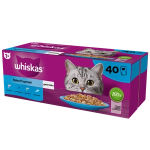 WHISKAS Adult saszetki 40 x 85 g Rybne Przysmaki - mokra karma dla dorosłego kota w galaretce (kawałki z: łososiem tuńczykiem dorszem białą rybą)