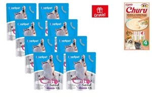 Żwirek Silikonowy dla Kota Cat Sand Lavender 8x3,8l + INABA Churu przysmak dla kota o smaku kurczaka i łososia 4x14g GRATIS