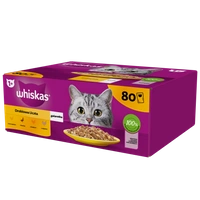 WHISKAS Adult saszetka 80 x 85 g Drobiowa Uczta - mokra karma dla dorosłego kota, w galaretce (kawałki z: kurczakiem, kaczką, drobiem, indykiem)