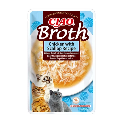 INABA  Cat Ciao Broth - karma uzupełniająca dla kota o smaku kurczaka i przegrzebek 40g