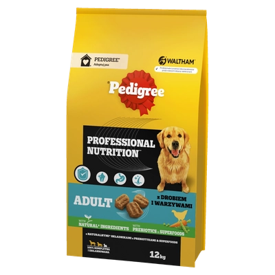 PEDIGREE® Adult Professional Nutrition 12kg z drobiem i warzywami - sucha karma pełnoporcjowa dla dorosłych psów dużych i średnich ras / Opakowanie uszkodzone (3259,3264)