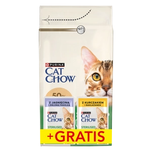 PURINA Cat Chow Sterilised Karma bogata w kurczaka 1,5kg + 2 saszetki GRATIS