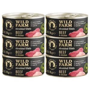 WILD FARM Fillets Beef&Chicken 6x70g - bezzbożowa mokra karma dla kota, filet w bulionie