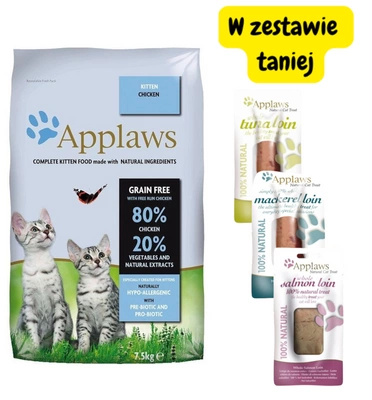 Applaws Kitten Chicken Sucha Karma dla kociąt 7,5kg  + Polędwiczka 3x30g mix 