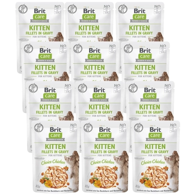 BRIT CARE Cat Kitten Fillets in Gravy Choice Chicken Enriched with Sea Buckthorn and Nasturtium 12x85g