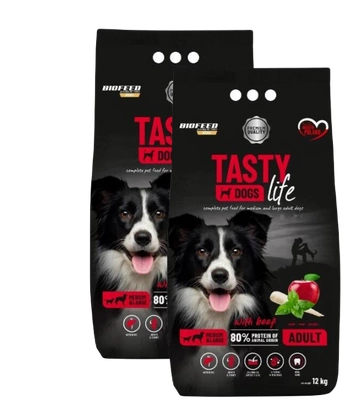 Karma dla psa Tasty Dogs Life z wołowiną 2x12 kg (średnie i duże rasy)