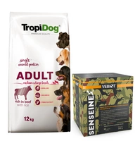 TROPIDOG Premium Adult medium & large breed wołowina z ryżem 12kg + Preparat dla psów wspomagający prawidłowe odżywianie 9g GRATIS