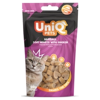 UNIQ PETS przysmaki dla kota - hairball miękkie serca z kurczakiem 50g 