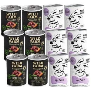 PEPE MONO PROTEIN Rabbit (królik) + WILD FARM Monoprotein Beef 12x400g