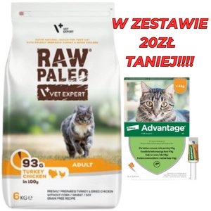 Vetexpert Raw Paleo Adult Cat 6kg + Advantage - dla kotów (0,4mlx4) *roztwór* blister