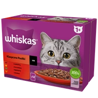 WHISKAS Adult saszetki 12 x 85 g Klasyczne Posiłki - mokra karma dla dorosłego kota, w sosie (kawałki z: wołowiną, kurczakiem, jagnięciną, drobiem)