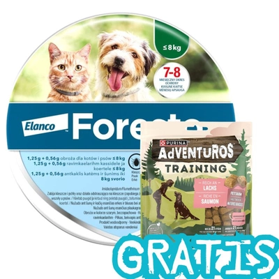 ELANCO Foresto Obroża dla kotów i psów poniżej 8kg + AdVENTUROS 40g GRATIS