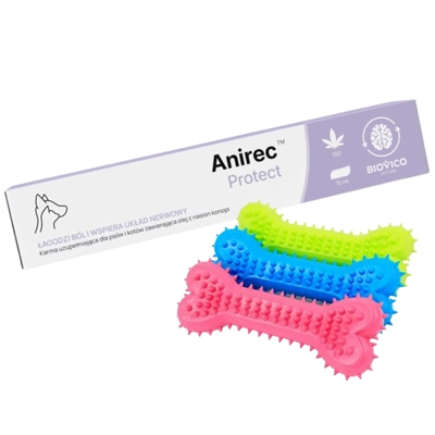 BIOVICO Anirec Protect 15ml pasta CBD olej konopny dla psa i kota 15ml + NUXIE Zabawka gumowa dla psa - gryzak kość 14cm GRATIS!!