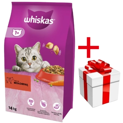 WHISKAS Adult 14 kg - sucha karma dla dorosłego kota, z pyszną wołowiną + niespodzianka dla kota GRATIS!!!