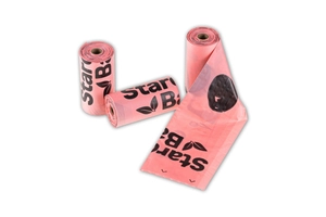 STARCHBAG Kompostowalne BIOworki na odchody 1 rolka x 15 szt., kol. różowy/liliowy