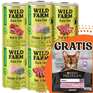 WILD FARM Premium Grain Free Mix Smaków 6x400g  - bezzbożowa karma dla kota
