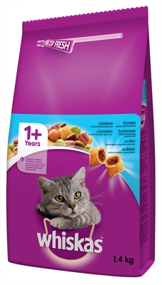 WHISKAS Adult 1,4kg - sucha karma dla kotów z tuńczykiem i warzywami / Opakowanie uszkodzone (3475) !!! 