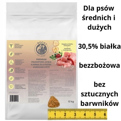 Rocky For Dogs Premium Adult Medium&Large 12kg \ Opakowanie uszkodzone (4431, 4430) !!! 