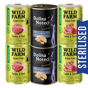 WILD FARM Premium Grain Free + Dolina Noteci 6x400g  - bezzbożowa karma dla kota sterylizowanego