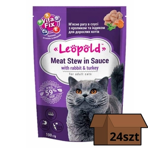 Leopold Gulasz w sosie z królikiem i indykiem dla kotów 24x100g