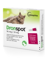 VETOQUINOL Dronspot Roztwór Do Nakrapiania Dla Dużych Kotów od 5kg do 8kg 30mg/7,5mg (2x1,12ml)