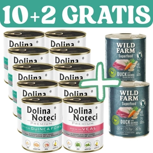 Dolina Noteci PREMIUM bogata w perliczkę/cielęcinę 10x800g + WILD FARM Superfood Duck 2x800g GRATIS