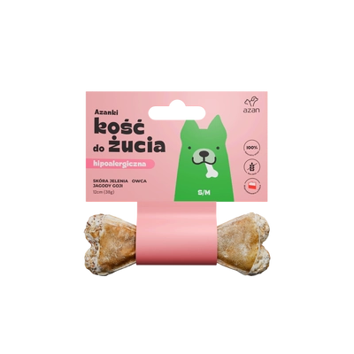 AZANKI Azanki Kość do żucia S/M 12 cm ze skóry jelenia z owcą i jagodami goji