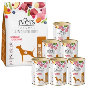 4Vets Natural Zestaw Weight Reduction; karma suszona 1 kg + karma mokra 6x400g