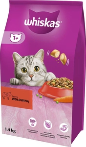 WHISKAS Adult 1,4 kg - sucha karma pełnoporcjowa dla dorosłych kotów, z pyszną wołowiną