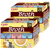 INABA Ciao Broth - karma uzupełniająca dla kota bulion o smaku kurczaka, łososia, tuńczyka i przegrzebek 2x(24x40g)