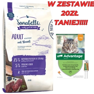 BOSCH Sanabelle Adult Struś 10kg + Advantage - dla kotów (0,4mlx4) *roztwór* blister