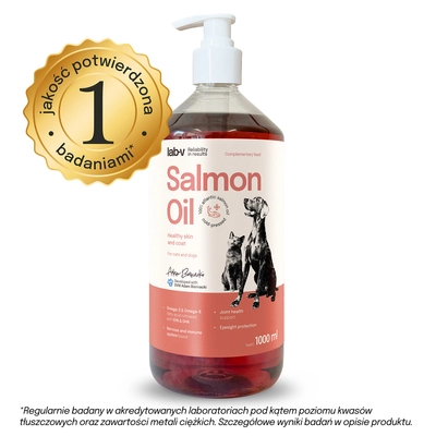 Lab-v Olej z Łososia 100% Dla Psa i Kota w Każdym Wieku 1000 ml Tłoczony Na Zimno