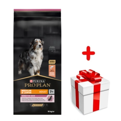 Purina Pro Plan Medium & Large 7+ Sensitive Optiderma, łosoś i ryż 14kg  + niespodzianka dla psa GRATIS!