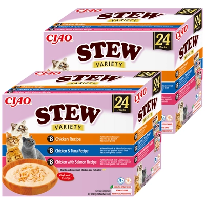 INABA Cat Ciao Stew - karma uzupełniająca dla kota o smaku kurczaka, tuńczyka i łososia 2x(24x40g)