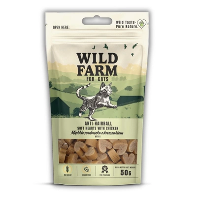 WILD FARM anti-hairball miękkie serca z kurczaka 50g przysmak dla kota