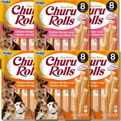 INABA Churu Rolls Dla Psa- Kurczak 3x(8x12g) + Kurczak z Łososiem 3x(8x12g)