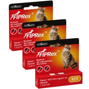 Fiprex KOT, 52,5 mg/0,7 ml, roztwór do nakrapiania dla kotów (3szt)