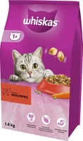 WHISKAS Adult 1,4 kg - sucha karma pełnoporcjowa dla dorosłych kotów, z pyszną wołowiną / Opakowanie uszkodzone (2189)